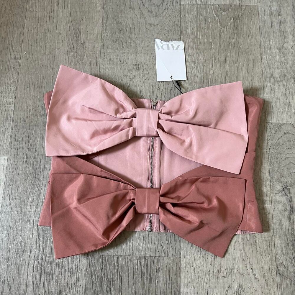Zara Women's Pink and Tan Crop-top